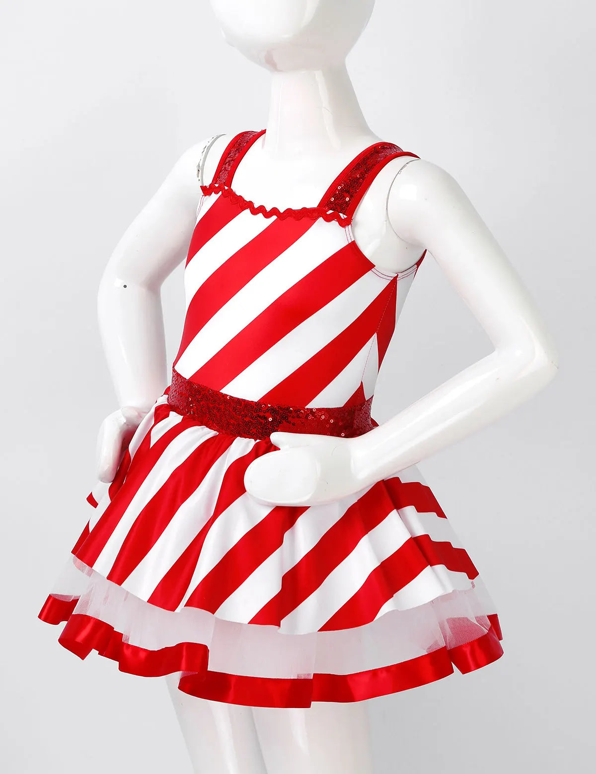 #2T-16 Kids Girls Christmas Dance Costume Candy Cane Santa Claus Leotard Dress Sequins Striped Ice Skating Roller Dancewear