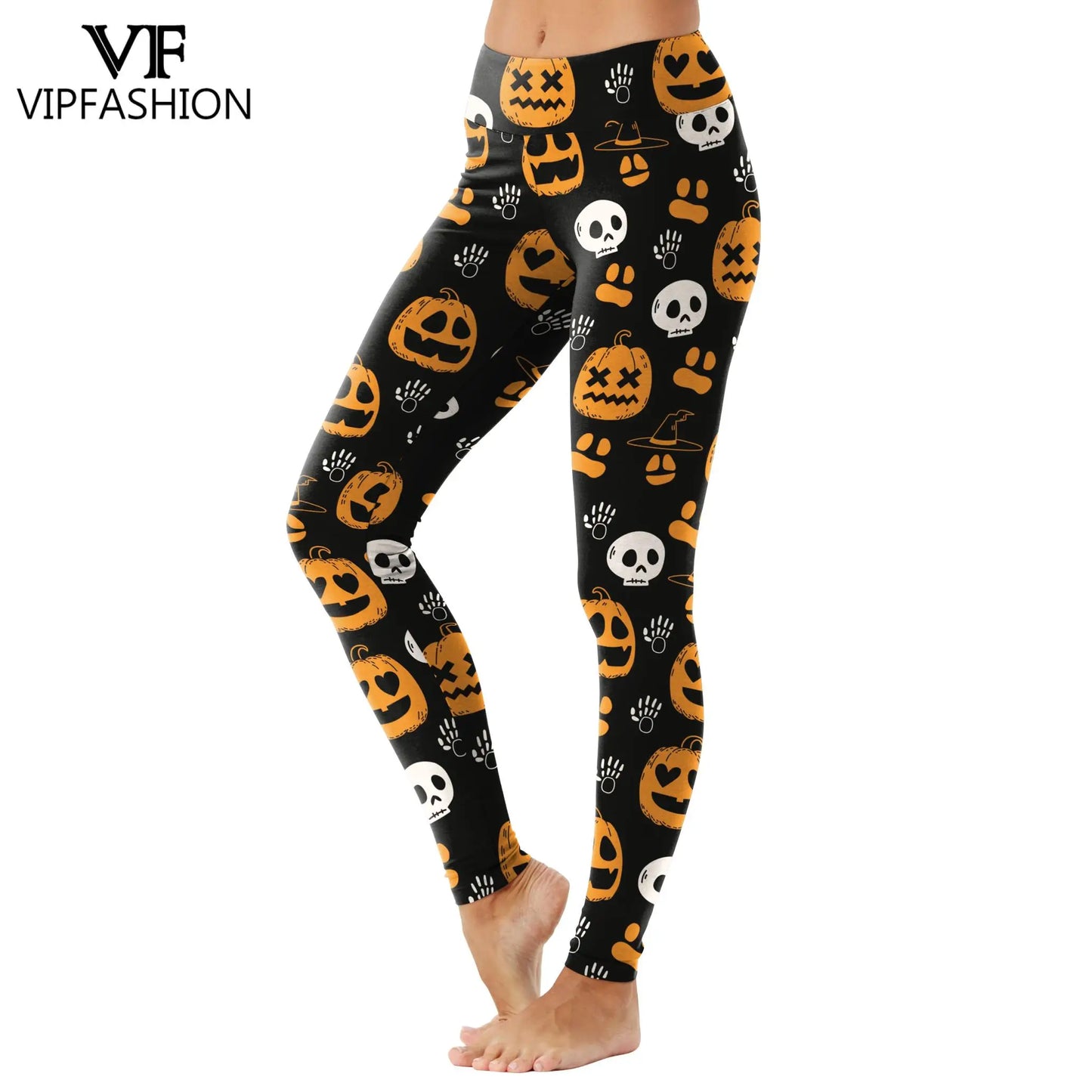 VIP FASHION Cosplay Leggings for Women Skull Castle Bat Print Leggings Halloween Party Tousers Seam Sexy Tights Festival Gifts