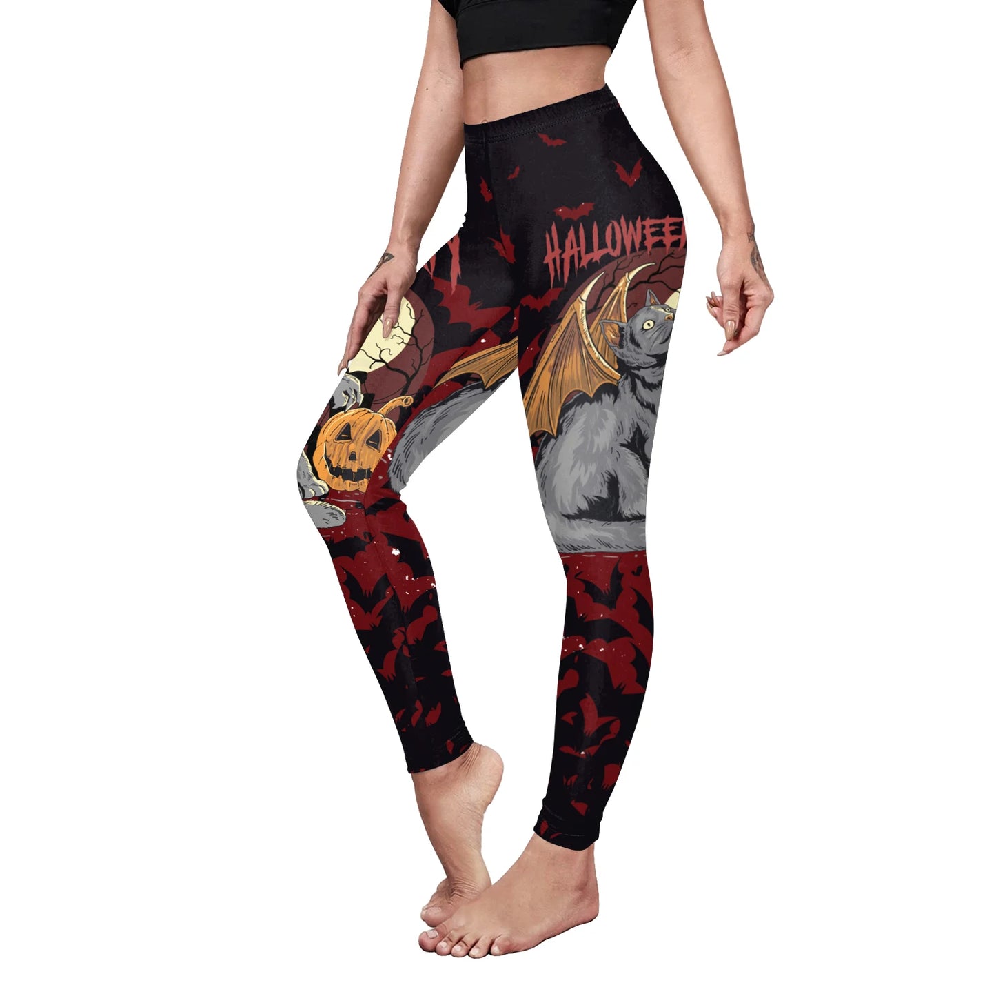 VIP FASHION Cosplay Leggings for Women Skull Castle Bat Print Leggings Halloween Party Tousers Seam Sexy Tights Festival Gifts