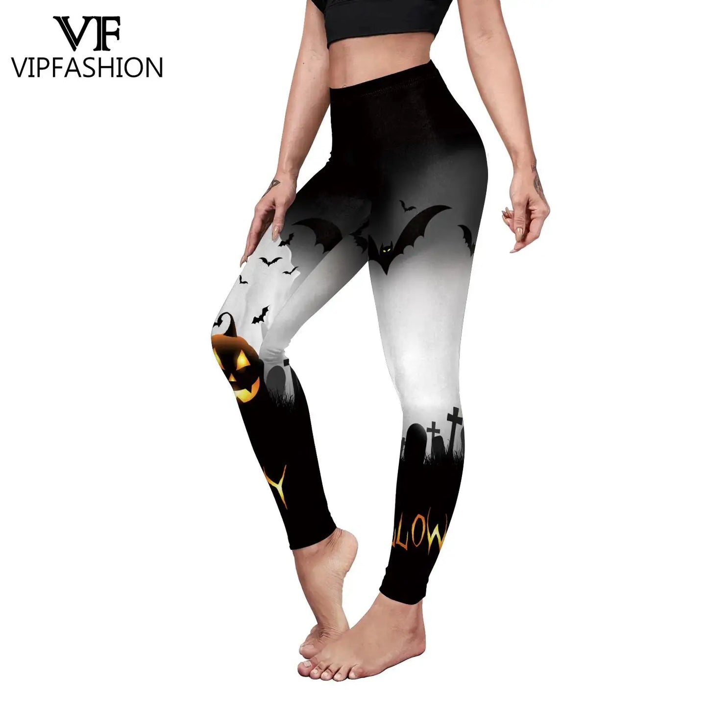 VIP FASHION Cosplay Leggings for Women Skull Castle Bat Print Leggings Halloween Party Tousers Seam Sexy Tights Festival Gifts