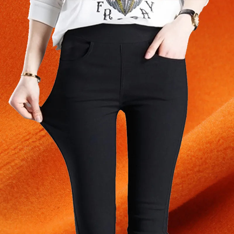 Winter Warm Velvet Leggings Fitness Pants Women Soft Golden Cashmere Stretch Pencil Pants Black White Tousers For Female