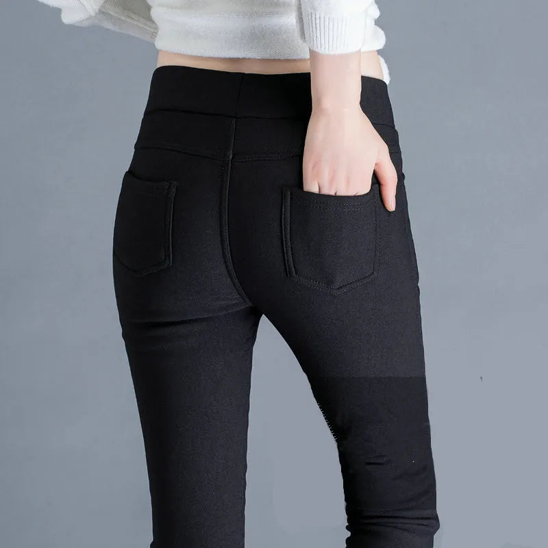 Winter Warm Velvet Leggings Fitness Pants Women Soft Golden Cashmere Stretch Pencil Pants Black White Tousers For Female