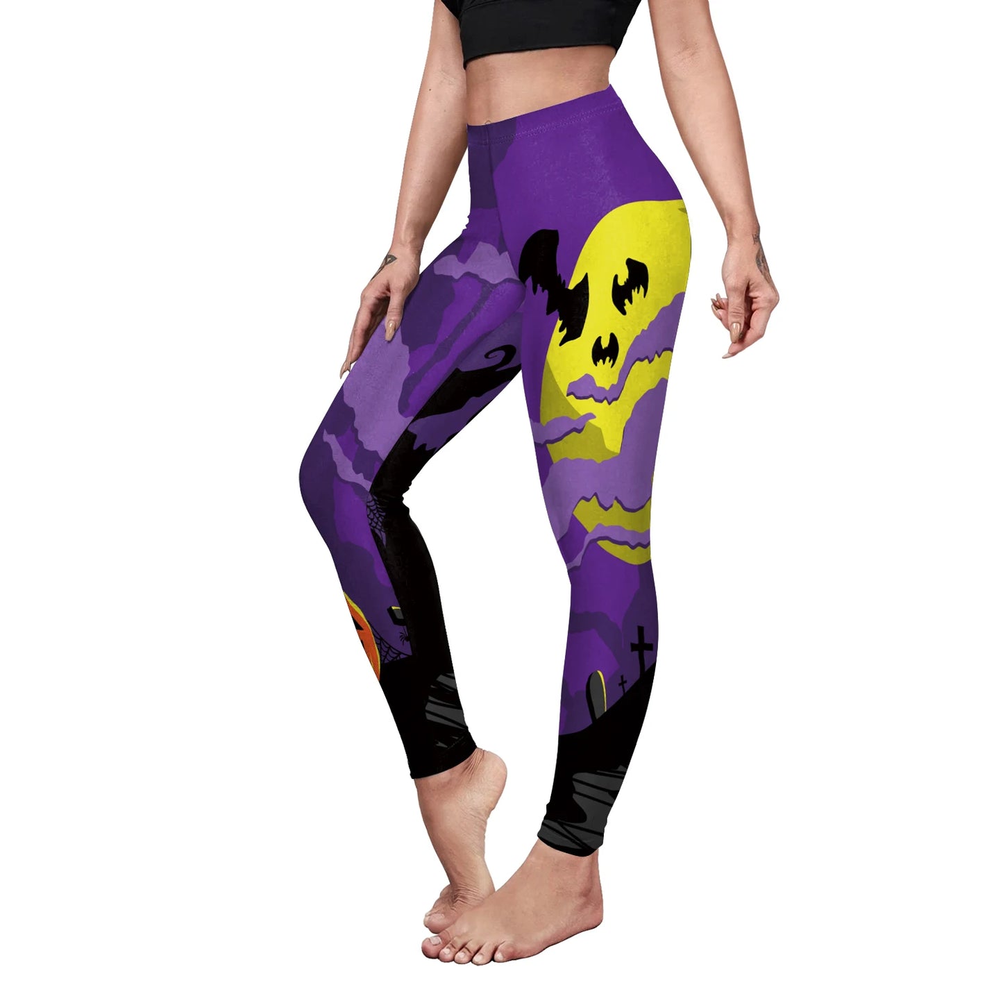 VIP FASHION Cosplay Leggings for Women Skull Castle Bat Print Leggings Halloween Party Tousers Seam Sexy Tights Festival Gifts