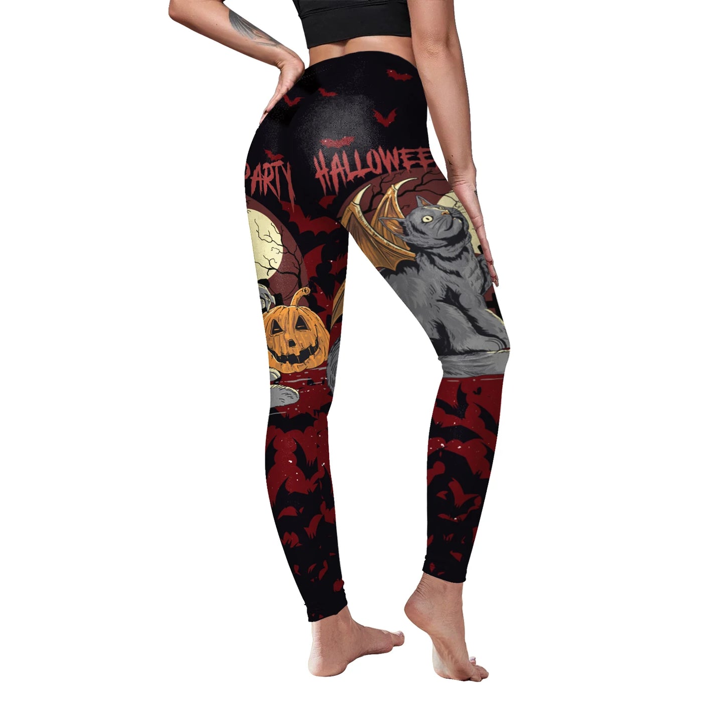 VIP FASHION Cosplay Leggings for Women Skull Castle Bat Print Leggings Halloween Party Tousers Seam Sexy Tights Festival Gifts