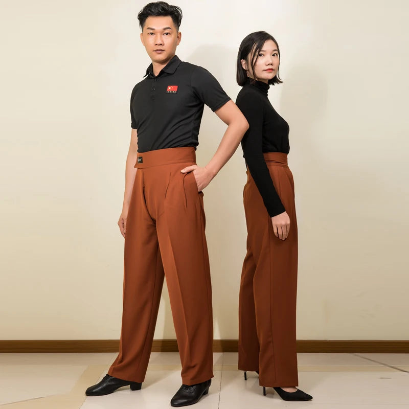 Men Women Latin Dance Pants Adult Ballroom Dance Competition Tousers High Waist Black Cha Cha Salsa Waltz Dancewear DNV17982