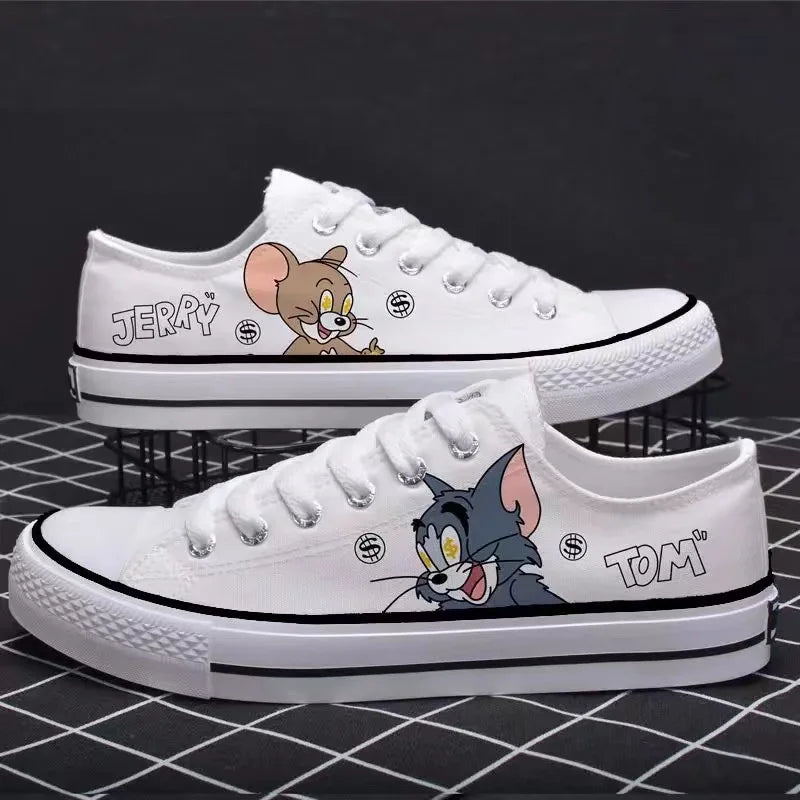 real pictures 2025 new cat and mouse man's Canvas shoes Unique Design Casual drop shipping Tom and Jerry women's skate shoes