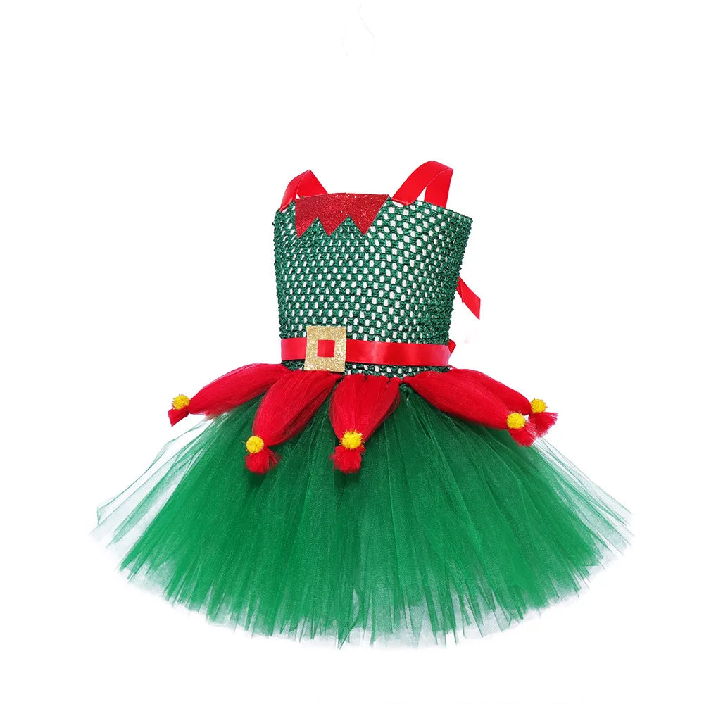 Children Christmas Clothing Girl Cosplay Christmas Tree Dress Princess Pomp Dress Children Holiday Party Cute Stage Costume