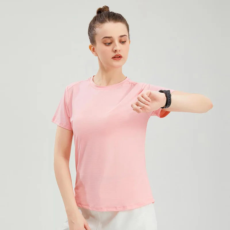 Female Slim Fit Sports Tee Shirt Quick Dry Light Breathable Short Sleeve T-Shirt Women Stretch Running Gym Exercise T Shirt Tops