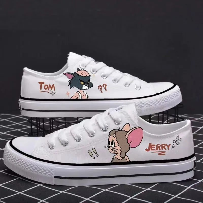 real pictures 2025 new cat and mouse man's Canvas shoes Unique Design Casual drop shipping Tom and Jerry women's skate shoes