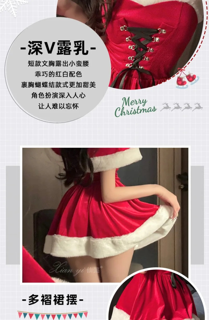 Kawaii Cloak Cosplay Santa Claus Cute Autumn And Winter Christmas Red Shawl Dress Women's Holiday Costume Party Dressing Women