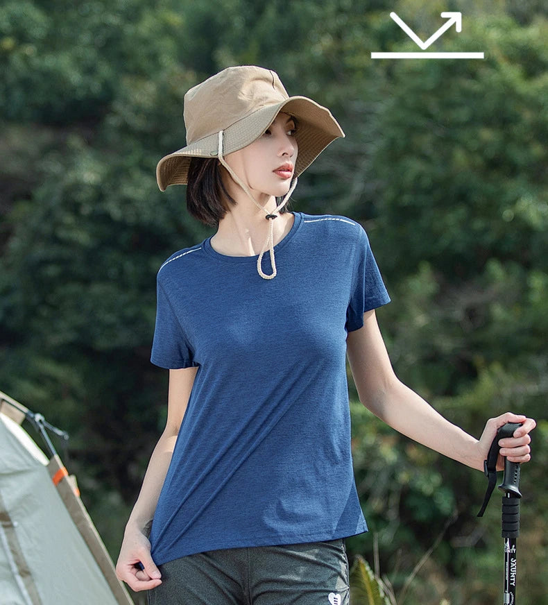 Outdoor Quick Dry Round Neck Short-Sleeved T-Shirt Women Men's Summer Camping Hiking Fishing Climbing Yoga Running Fitness Tops