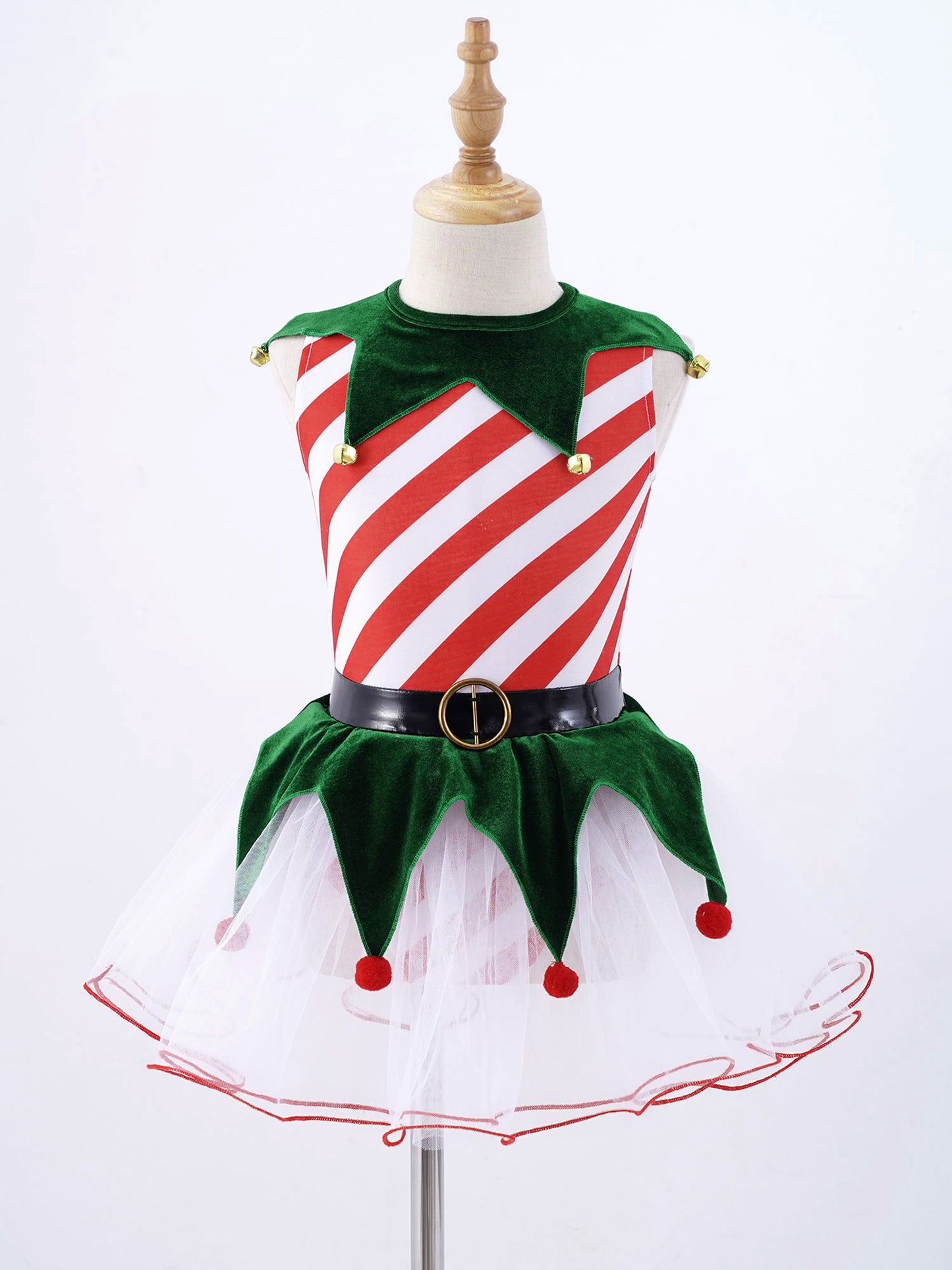 Teen Girls Christmas Party Dress Striped Candy Cane Ballet Dance Skating Leotard Tutu with Hat Xmas Santa Claus Cosplay Costume