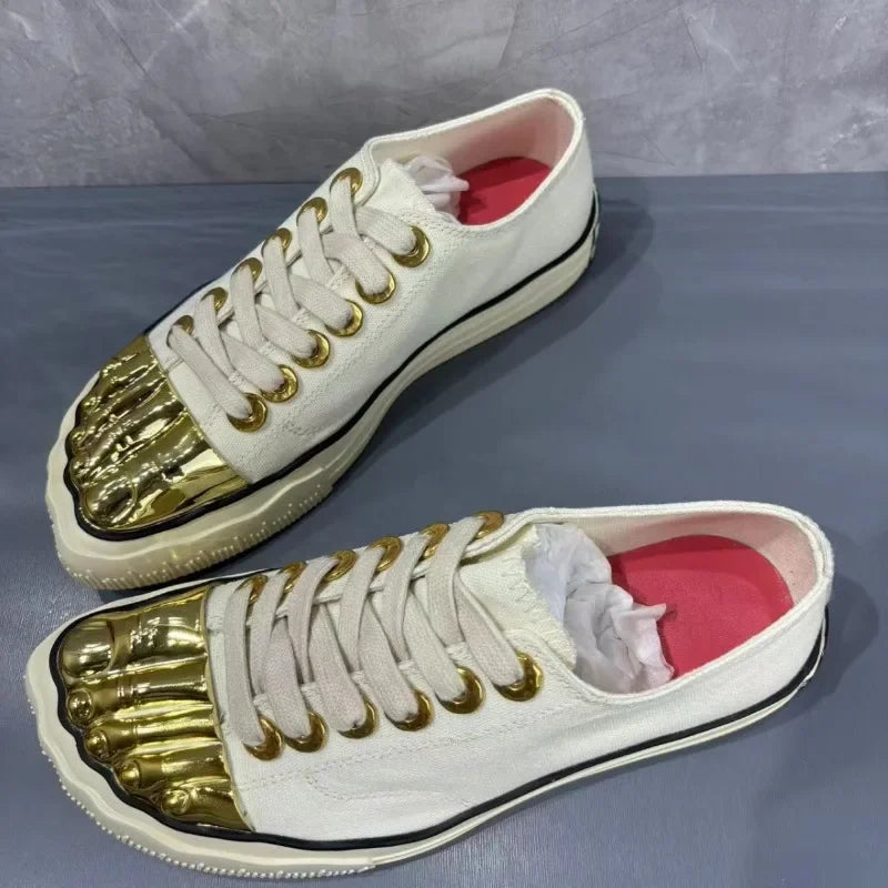 Women's Men Version Five-finger Shoes Flat-soled Large Size Metal Head Couple of White Shoes Popular New Sports Shoes