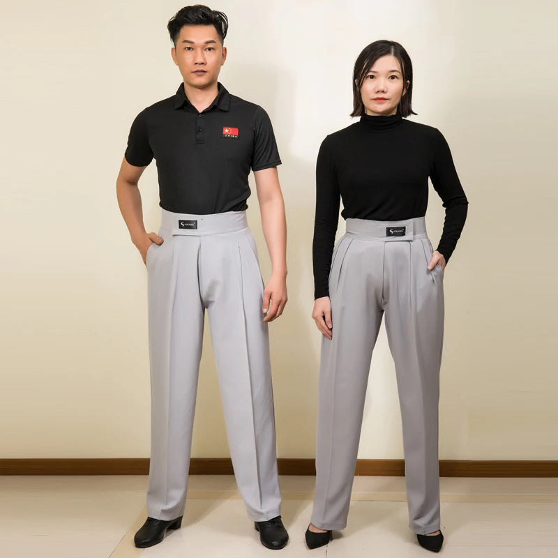 Men Women Latin Dance Pants Adult Ballroom Dance Competition Tousers High Waist Black Cha Cha Salsa Waltz Dancewear DNV17982