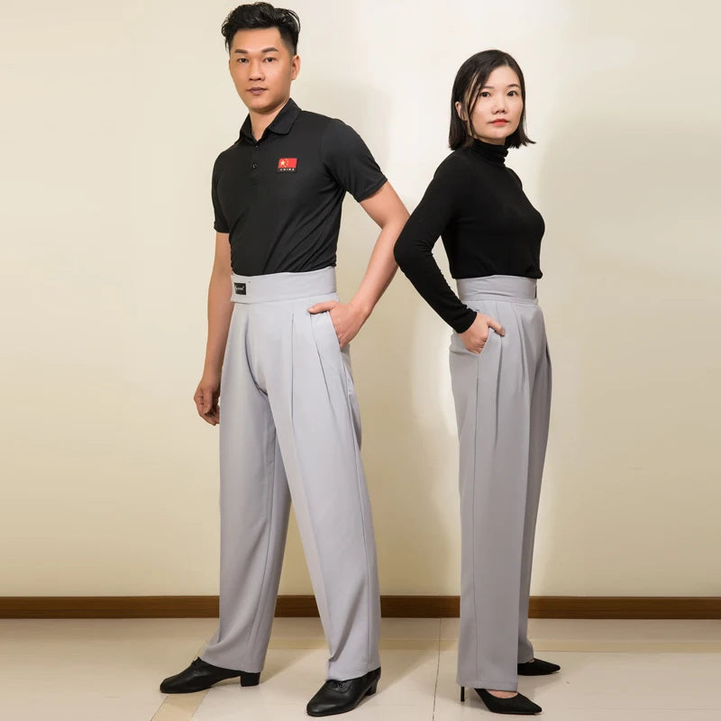 Men Women Latin Dance Pants Adult Ballroom Dance Competition Tousers High Waist Black Cha Cha Salsa Waltz Dancewear DNV17982