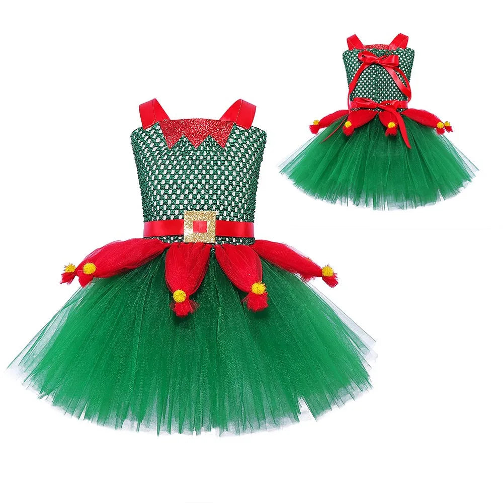 Children Christmas Clothing Girl Cosplay Christmas Tree Dress Princess Pomp Dress Children Holiday Party Cute Stage Costume