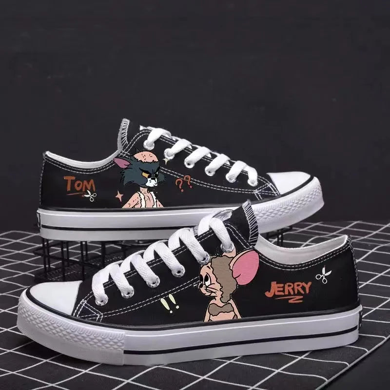 real pictures 2025 new cat and mouse man's Canvas shoes Unique Design Casual drop shipping Tom and Jerry women's skate shoes