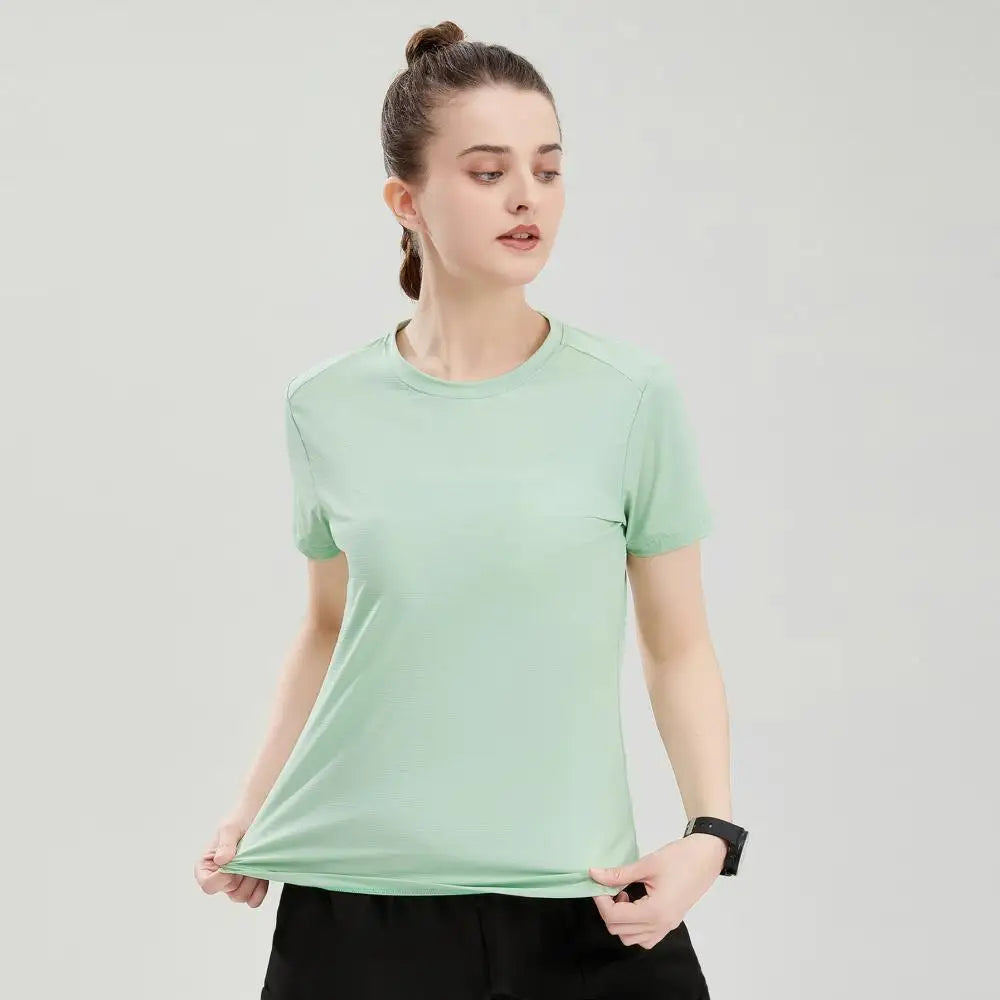 Female Slim Fit Sports Tee Shirt Quick Dry Light Breathable Short Sleeve T-Shirt Women Stretch Running Gym Exercise T Shirt Tops