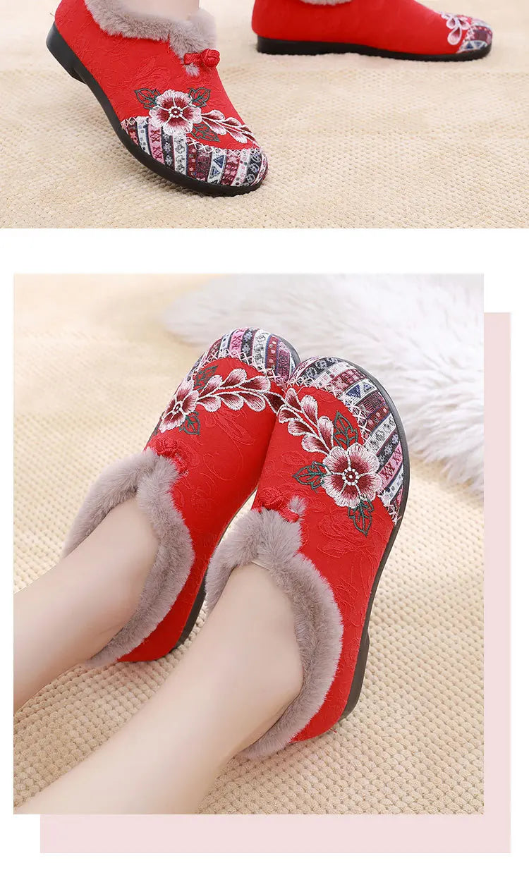 Winter Women's Fashion Non-Slip Flat Shoes Lightweight Casual Soft Snow Shoes Comfortable Plugging Thickening Warm Shoes