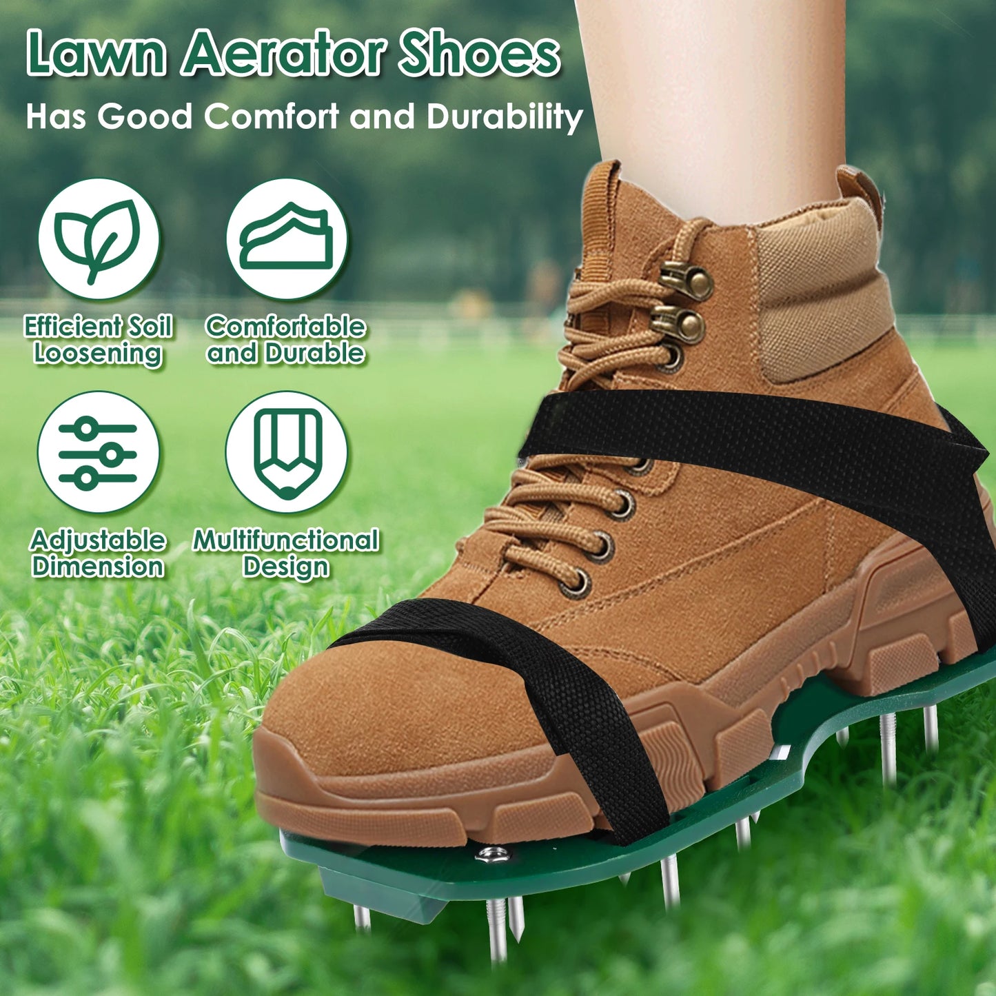 5PCS Lawn Aerator Shoes Aerating Lawn Soil Adjustable Straps Heavy Duty Metal Buckles Yard Aerator Tool Aerating Shoes