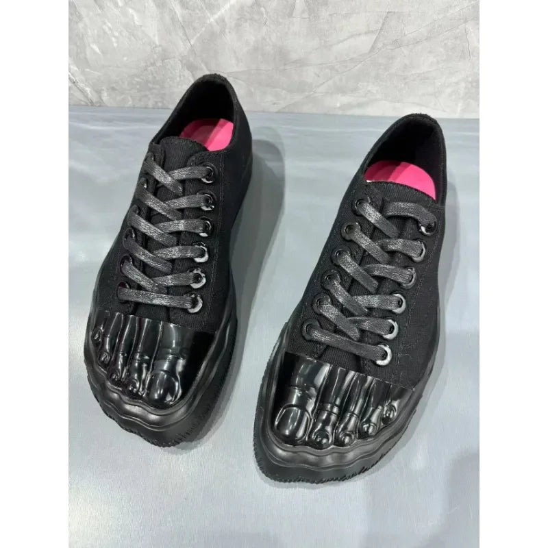 Women's Men Version Five-finger Shoes Flat-soled Large Size Metal Head Couple of White Shoes Popular New Sports Shoes