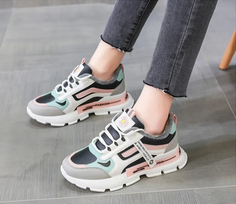 Autumn Winter Hot Sale Female Sneakers Trendy Colour Saft-sole Casual Shoe Tennis Trainers Woman's No-slip Damping Hiking Shoes