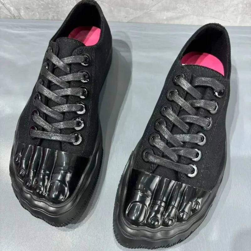 Women's Men Version Five-finger Shoes Flat-soled Large Size Metal Head Couple of White Shoes Popular New Sports Shoes