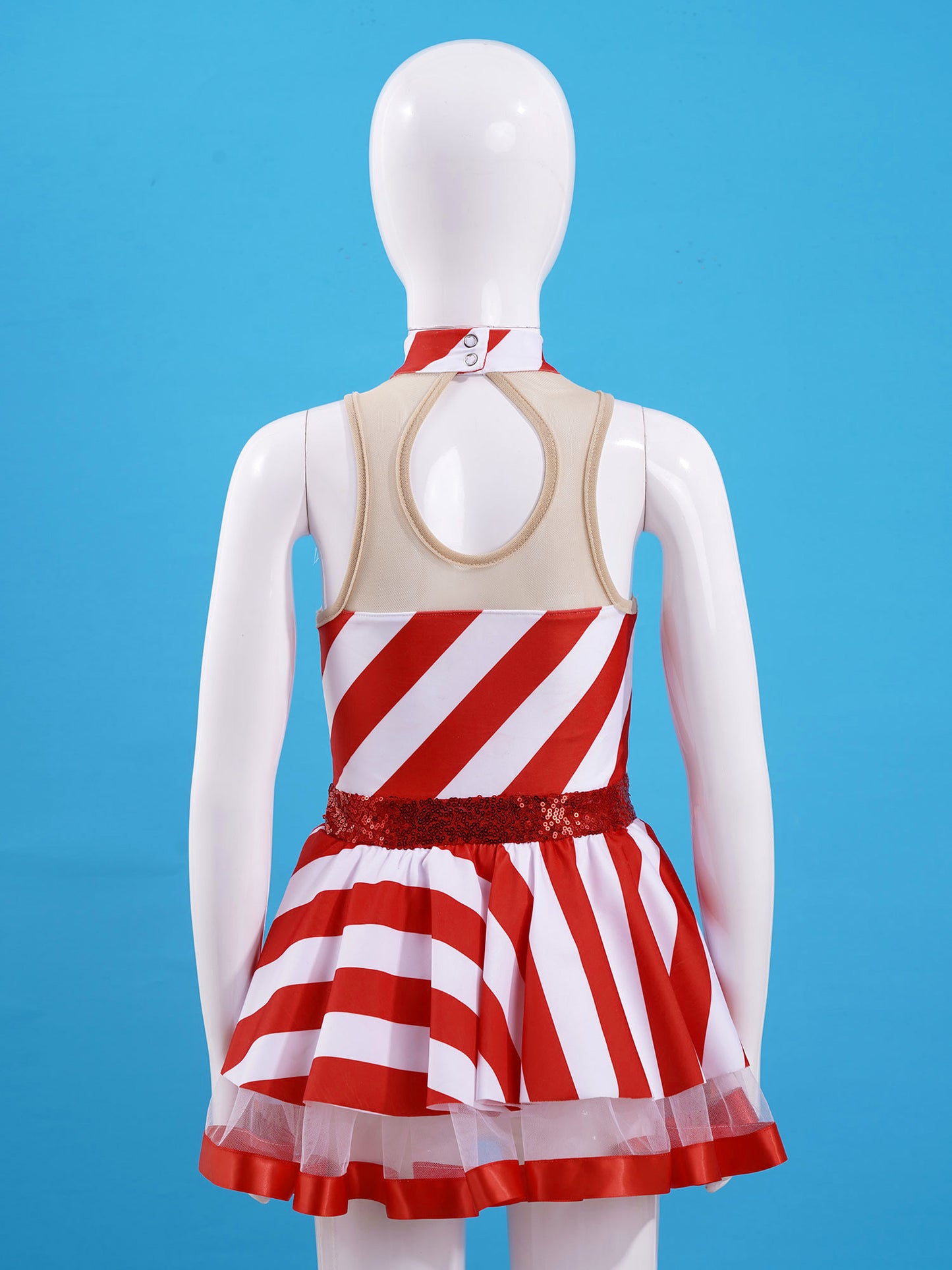 Teen Girls Christmas Party Dress Striped Candy Cane Ballet Dance Skating Leotard Tutu with Hat Xmas Santa Claus Cosplay Costume