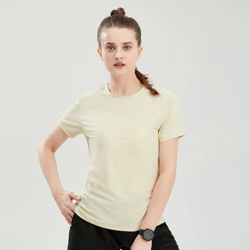 Female Slim Fit Sports Tee Shirt Quick Dry Light Breathable Short Sleeve T-Shirt Women Stretch Running Gym Exercise T Shirt Tops