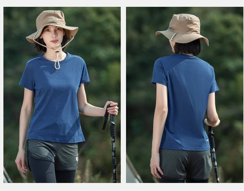 Outdoor Quick Dry Round Neck Short-Sleeved T-Shirt Women Men's Summer Camping Hiking Fishing Climbing Yoga Running Fitness Tops