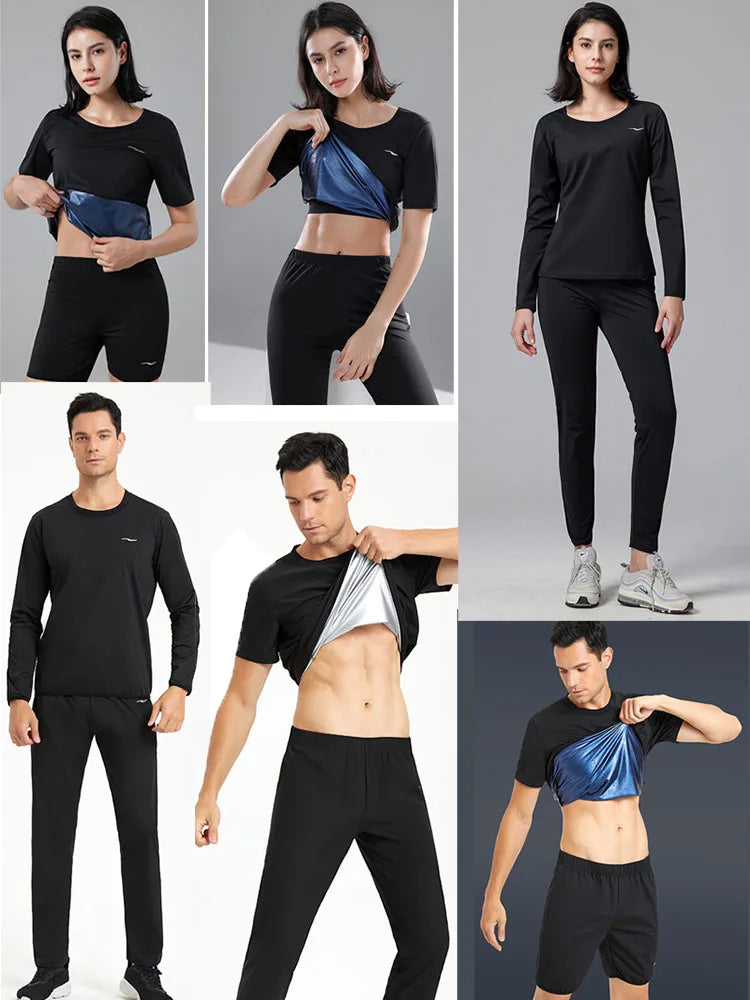 Sauna Shirt+Pants for Men Weight Loss Long Sleeve Sauna Top Bottom Heat Trapping Sauna Suit Sweat Vest Body Shaper Gym Workout