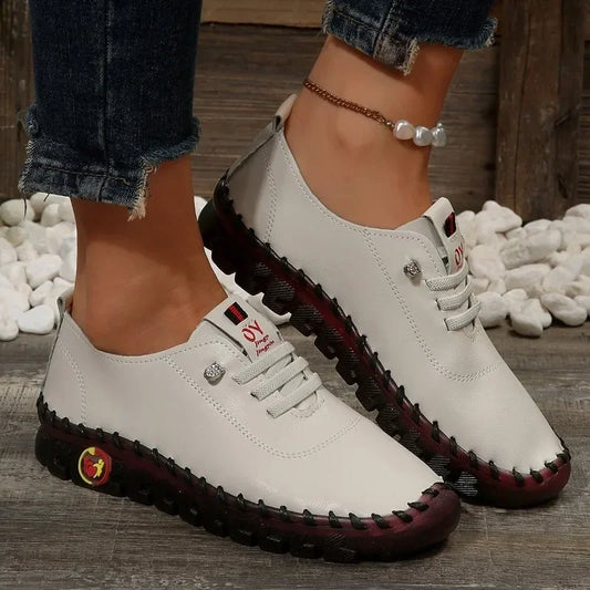 Women Shoes 2024Autumn Fashion Pu Leather Casual Shoes Handmade Sewing Soft Comfortable Mom Shoes Women Sneakers Chaussure Femme