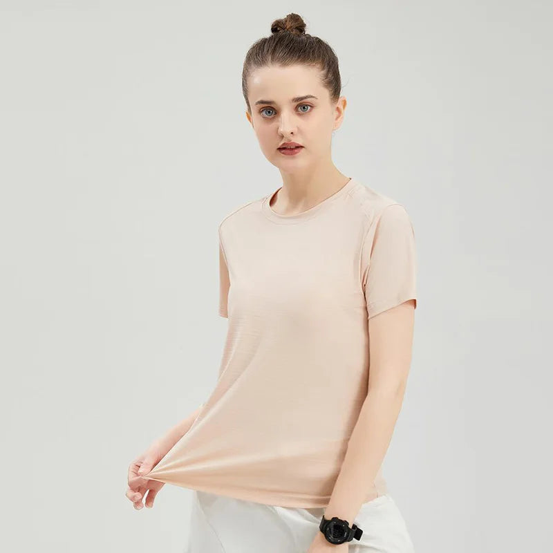 Female Slim Fit Sports Tee Shirt Quick Dry Light Breathable Short Sleeve T-Shirt Women Stretch Running Gym Exercise T Shirt Tops