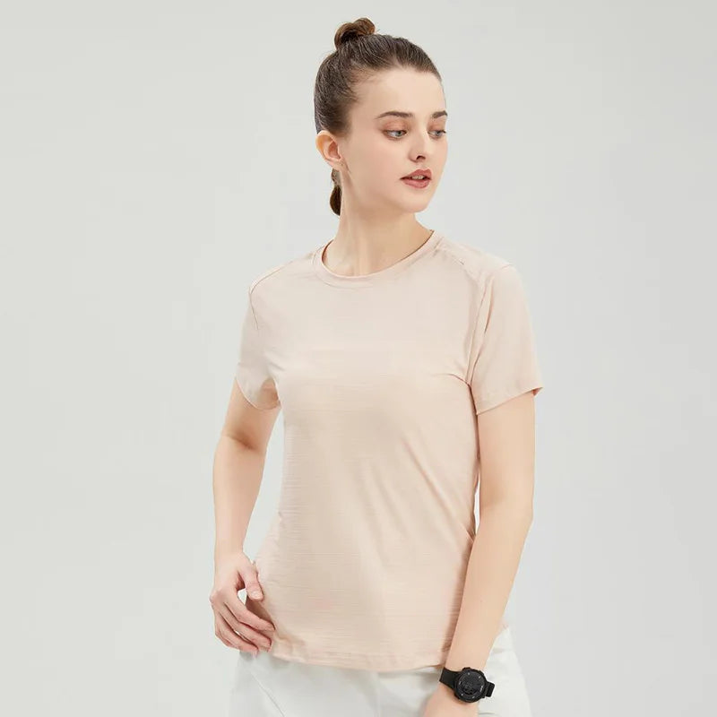 Female Slim Fit Sports Tee Shirt Quick Dry Light Breathable Short Sleeve T-Shirt Women Stretch Running Gym Exercise T Shirt Tops