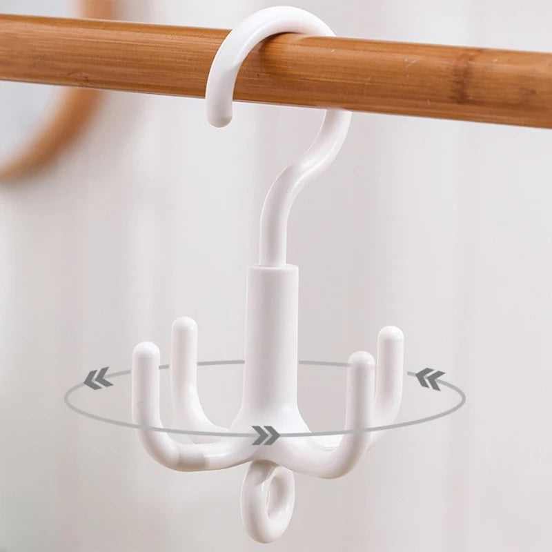 Multifunctional Rotating Clothes Hook Punch Free 4-Claw Rotation Wardrobe Coat Hanger Belt Organizer Scarf Storage Rack