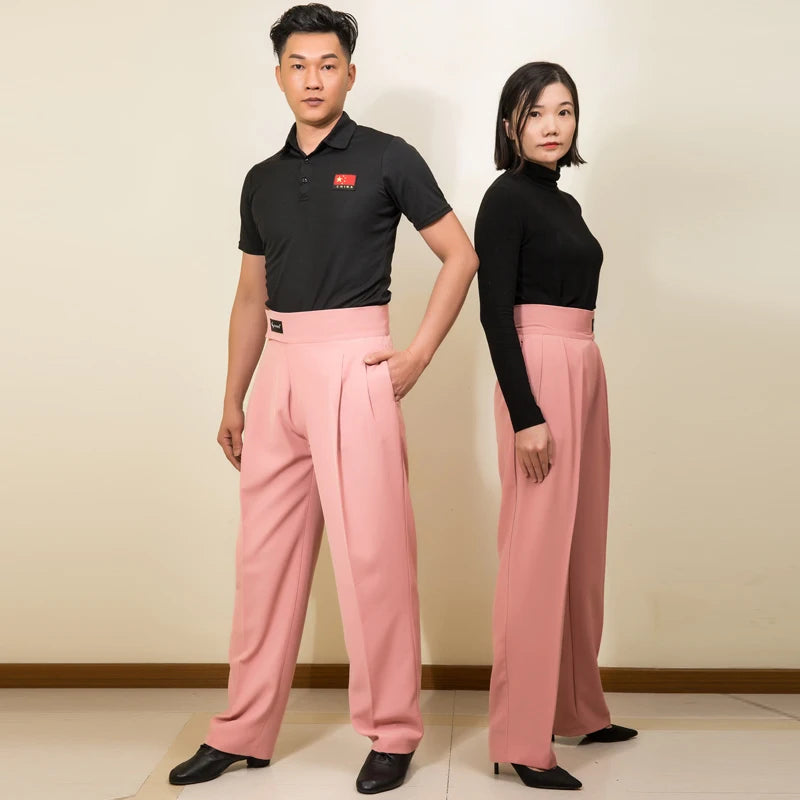 Men Women Latin Dance Pants Adult Ballroom Dance Competition Tousers High Waist Black Cha Cha Salsa Waltz Dancewear DNV17982