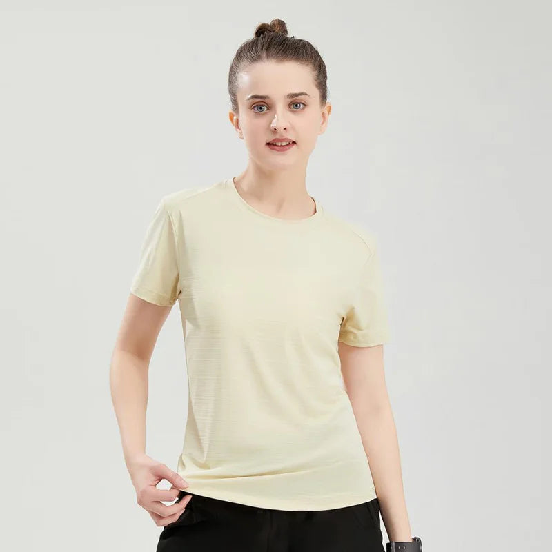 Female Slim Fit Sports Tee Shirt Quick Dry Light Breathable Short Sleeve T-Shirt Women Stretch Running Gym Exercise T Shirt Tops