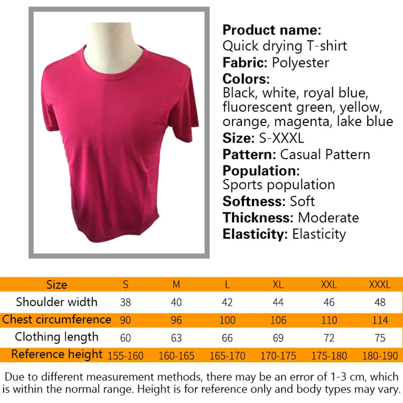 Summer T Shirt For Men Casual White T-Shirts Man Short Sleeve Top Breathable Tees Quick Dry Gym Shirt Soccer Jersey Male Clothes