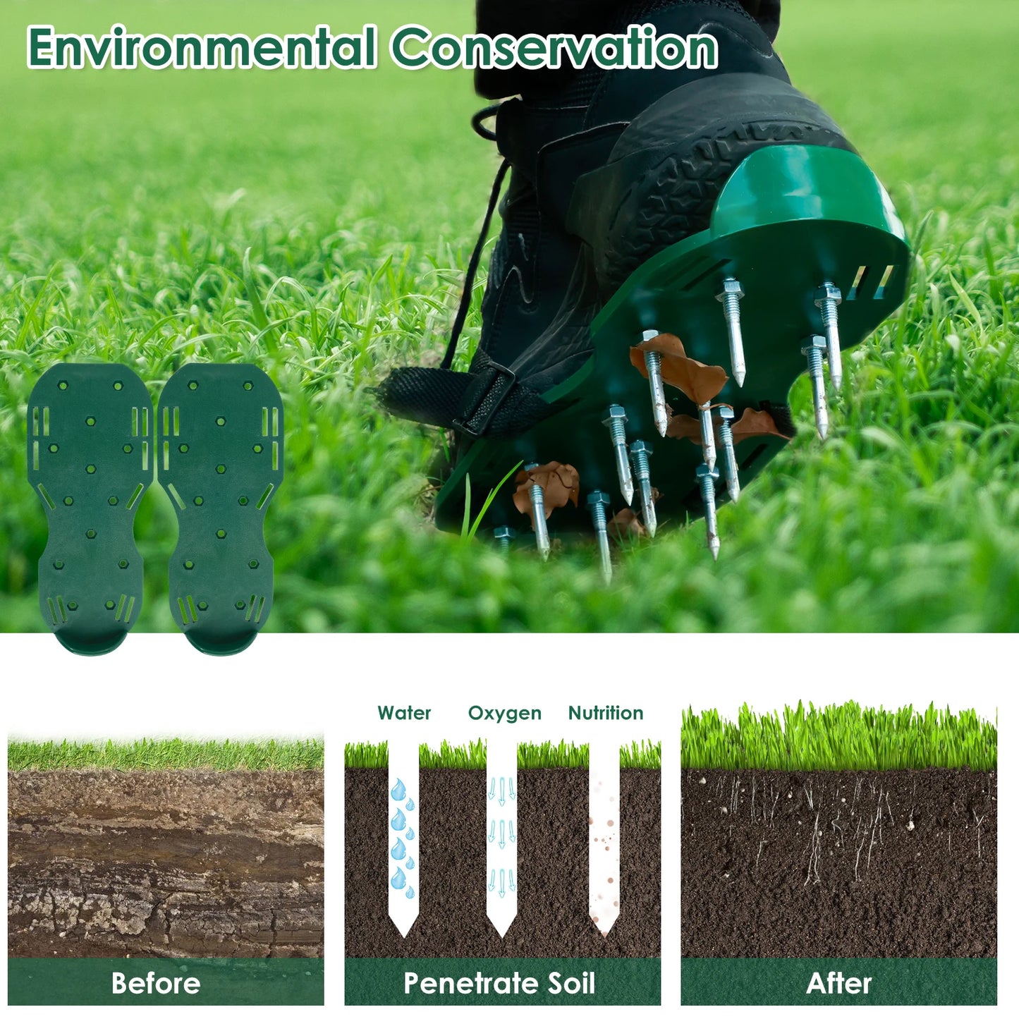 5PCS Lawn Aerator Shoes Aerating Lawn Soil Adjustable Straps Heavy Duty Metal Buckles Yard Aerator Tool Aerating Shoes