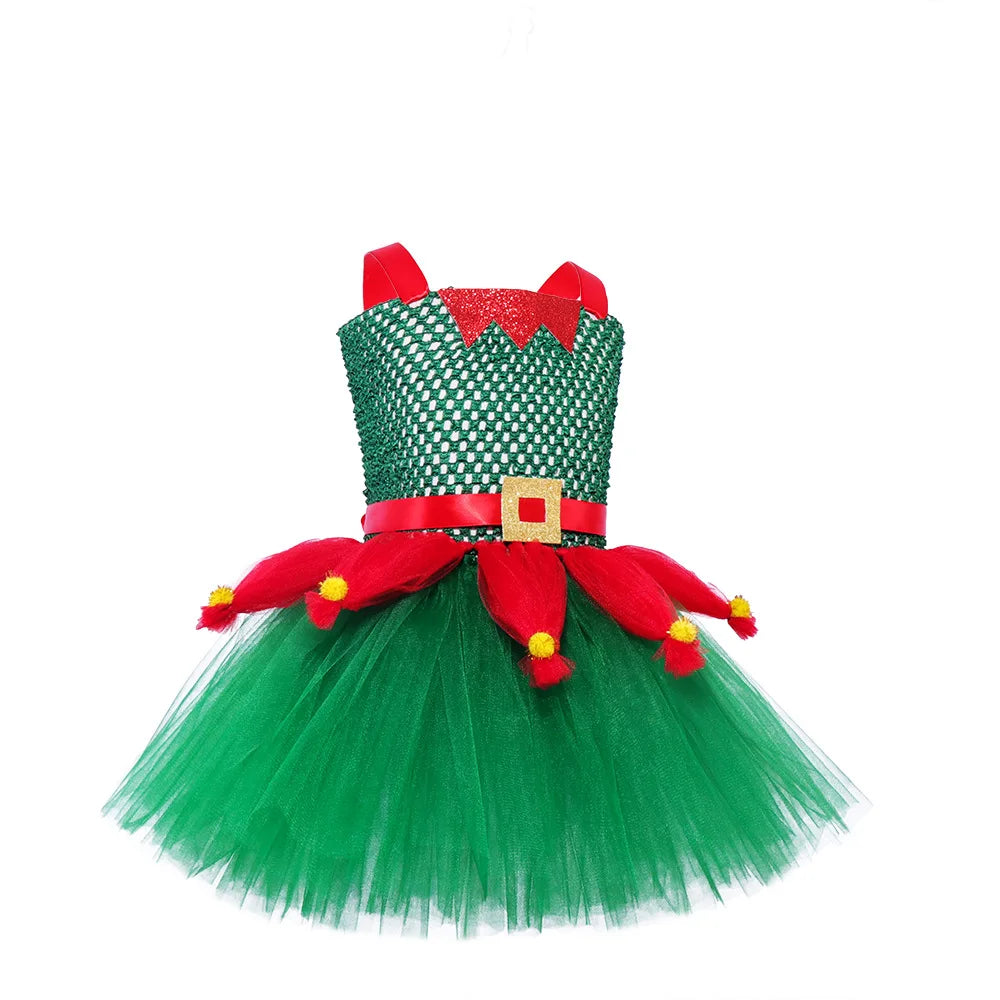 Children Christmas Clothing Girl Cosplay Christmas Tree Dress Princess Pomp Dress Children Holiday Party Cute Stage Costume