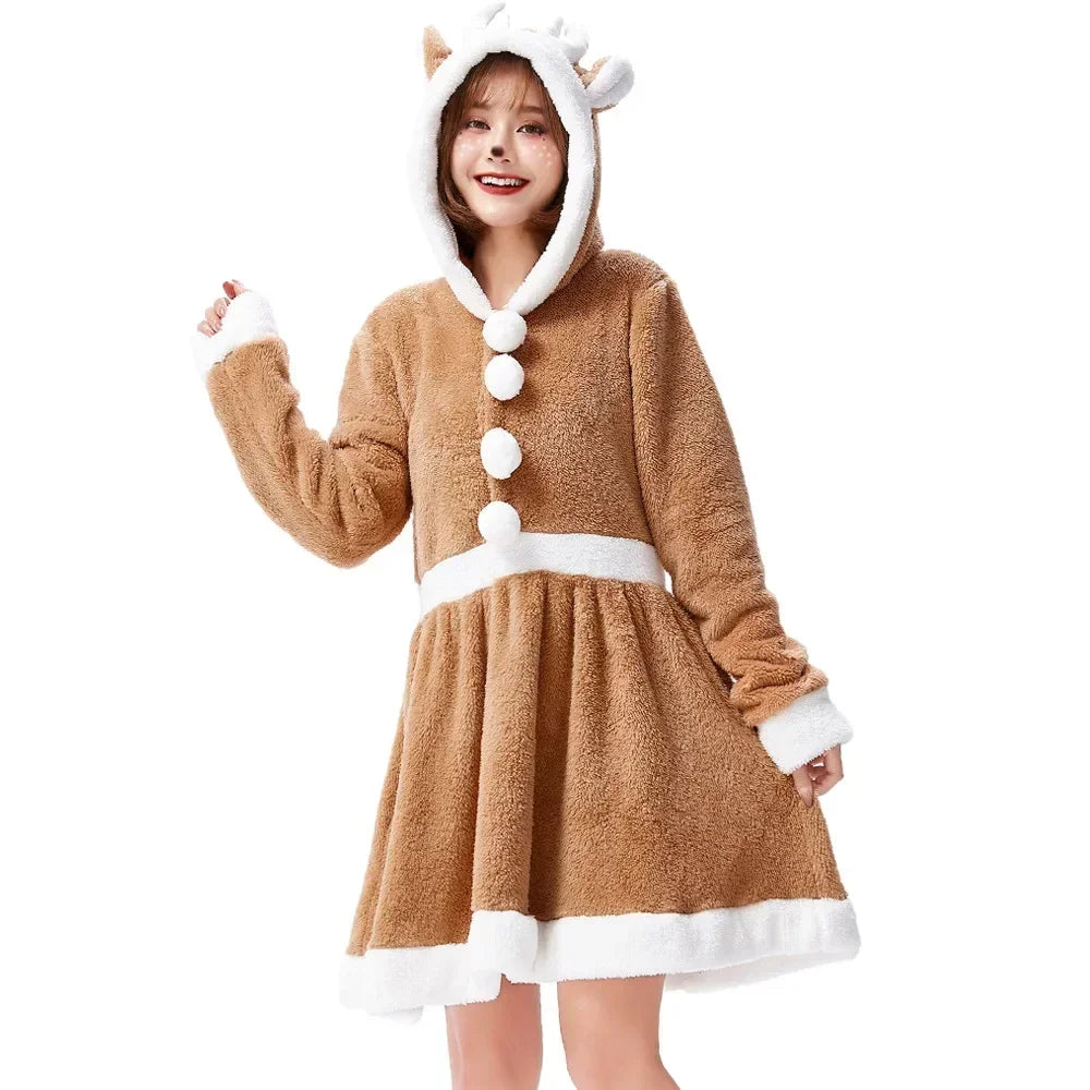 Men Women Parent-child Christmas Cute Reindeer Adult Costume Unisex Deer Animal Onesie New Year Party Jumpsuit