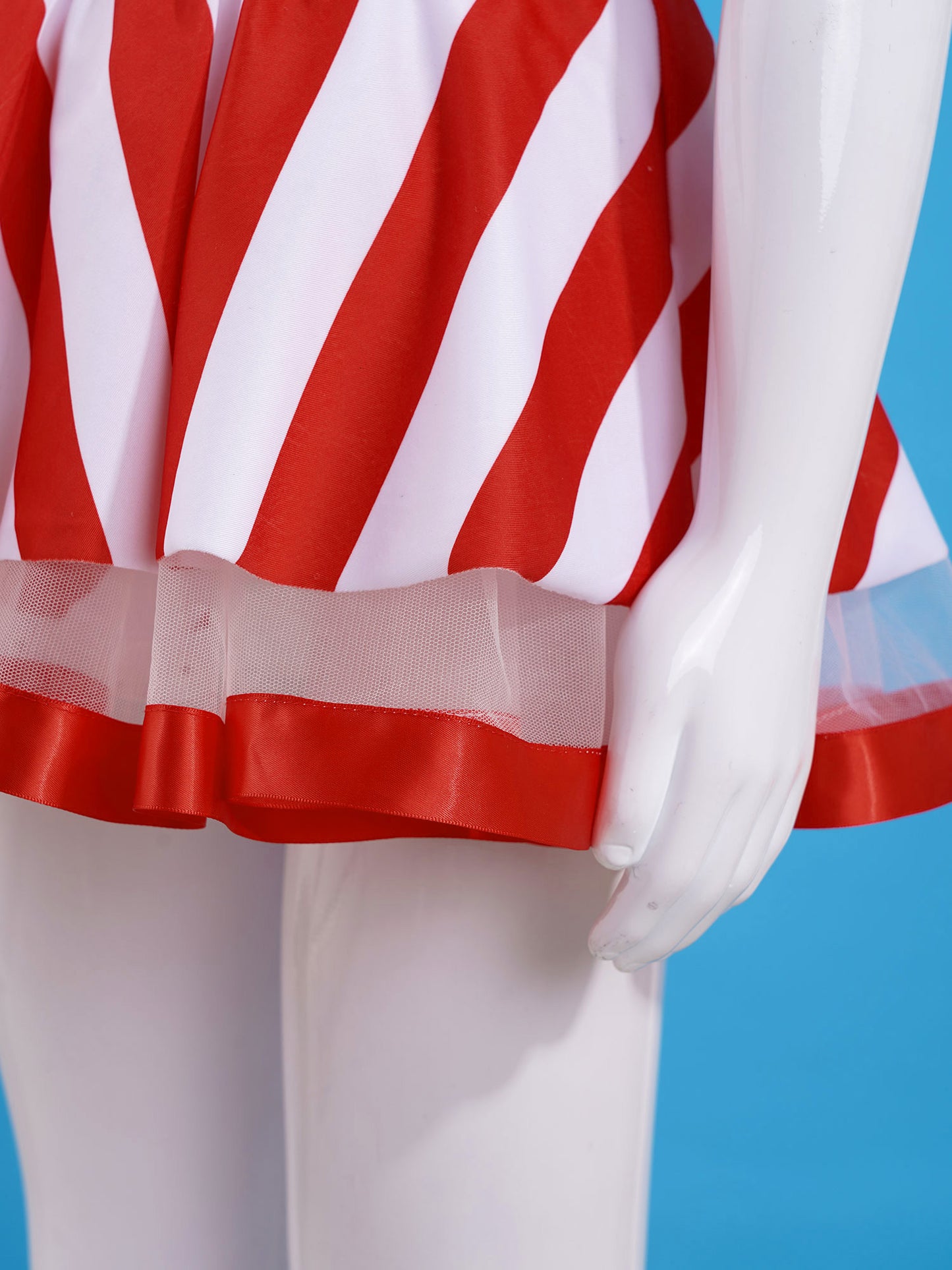 Teen Girls Christmas Party Dress Striped Candy Cane Ballet Dance Skating Leotard Tutu with Hat Xmas Santa Claus Cosplay Costume