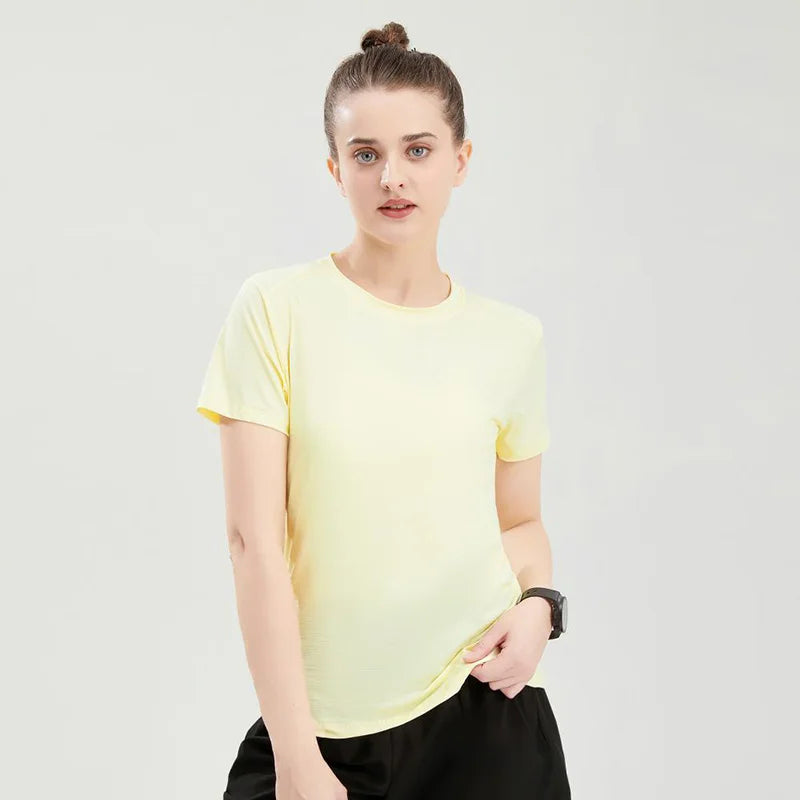 Female Slim Fit Sports Tee Shirt Quick Dry Light Breathable Short Sleeve T-Shirt Women Stretch Running Gym Exercise T Shirt Tops