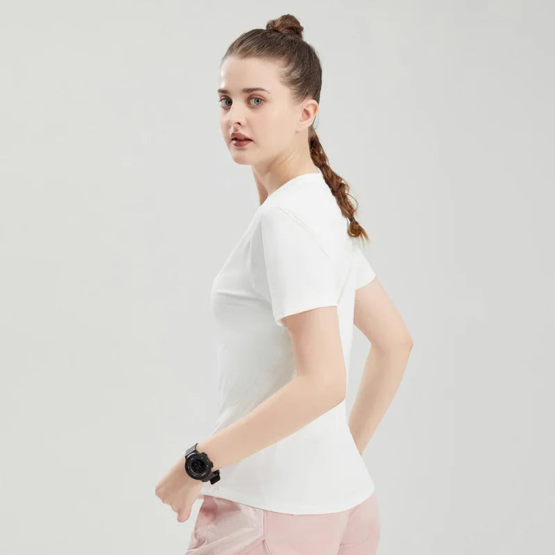 Female Slim Fit Sports Tee Shirt Quick Dry Light Breathable Short Sleeve T-Shirt Women Stretch Running Gym Exercise T Shirt Tops