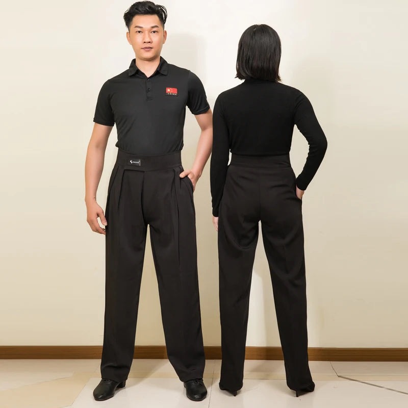 Men Women Latin Dance Pants Adult Ballroom Dance Competition Tousers High Waist Black Cha Cha Salsa Waltz Dancewear DNV17982