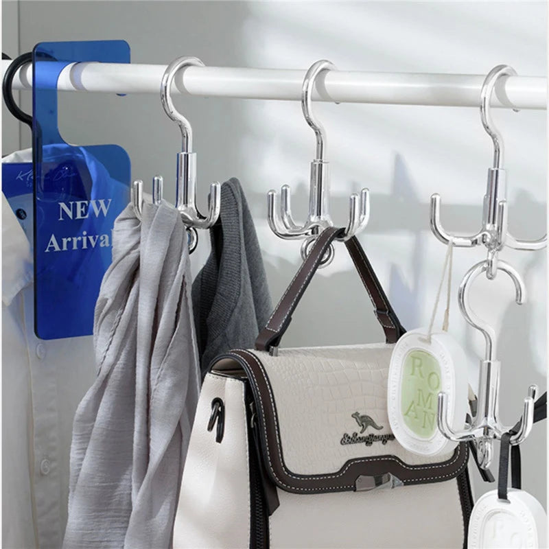 Multifunctional Rotating Clothes Hook Punch Free 4-Claw Rotation Wardrobe Coat Hanger Belt Organizer Scarf Storage Rack