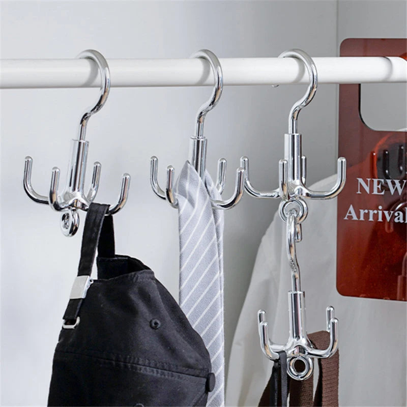 Multifunctional Rotating Clothes Hook Punch Free 4-Claw Rotation Wardrobe Coat Hanger Belt Organizer Scarf Storage Rack