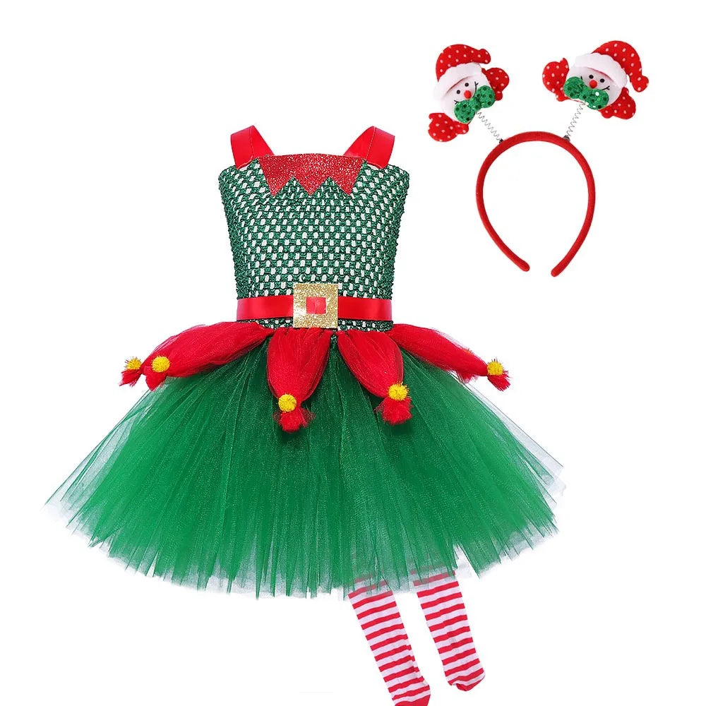 Children Christmas Clothing Girl Cosplay Christmas Tree Dress Princess Pomp Dress Children Holiday Party Cute Stage Costume