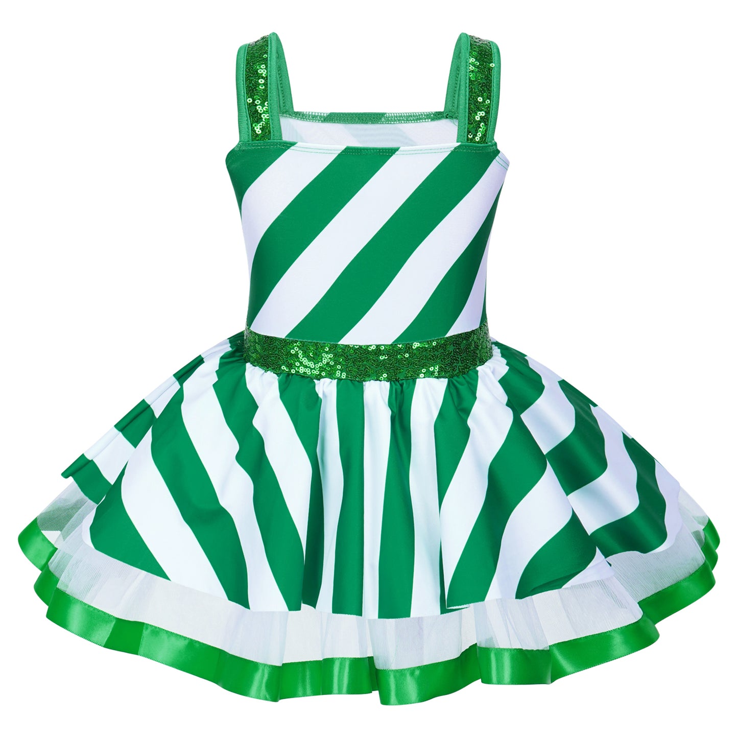 #2T-16 Kids Girls Christmas Dance Costume Candy Cane Santa Claus Leotard Dress Sequins Striped Ice Skating Roller Dancewear