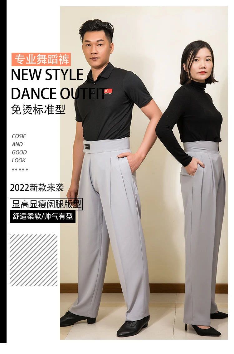 Men Women Latin Dance Pants Adult Ballroom Dance Competition Tousers High Waist Black Cha Cha Salsa Waltz Dancewear DNV17982